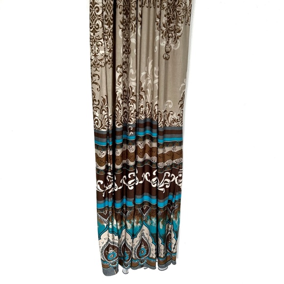 Boho Style Beige Brown Turquoise Blue Maxi Dress Lace Long Flowy Beach Vacation - Picture 10 of 16